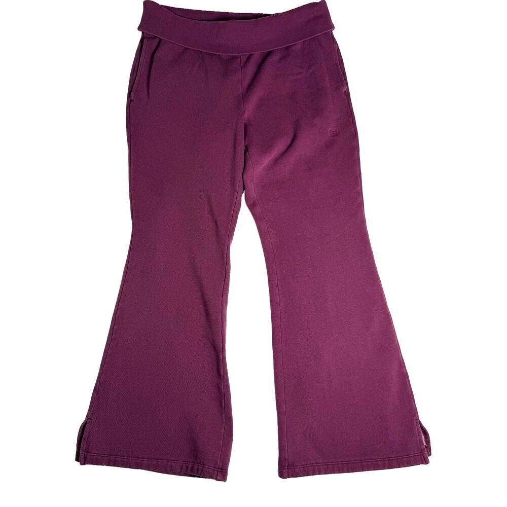 Victoria's Secret PINK Foldover Flare Sweatpants Burgundy Purple Fleece Short M